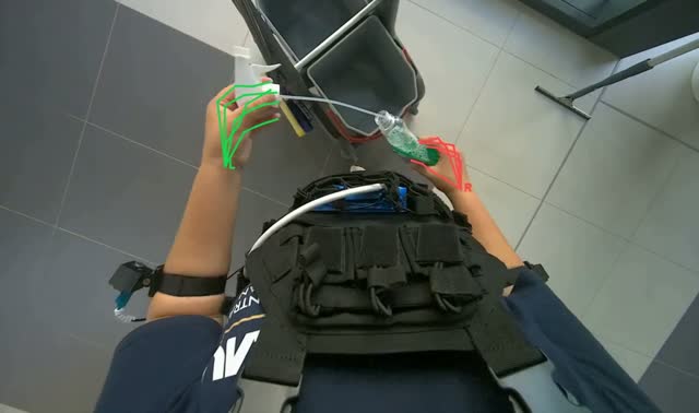 Adding cleaning solution to bucket: egocentric robotics sample