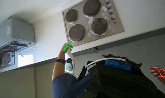 Spraying cleaner on kitchen surfaces: egocentric robotics sample