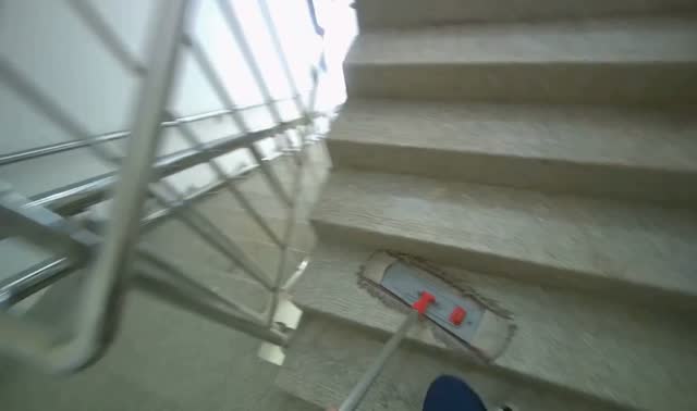 Mopping stairwell floor and stairs: egocentric robotics sample