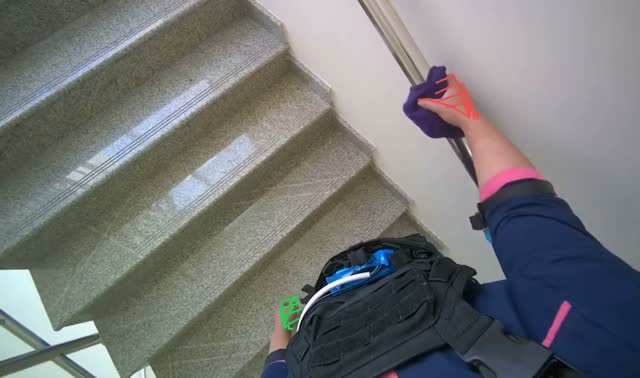 Wiping wall handrail: egocentric robotics sample