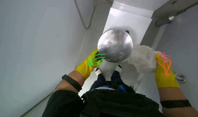 Cleaning restroom trash bin: egocentric robotics sample