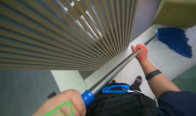 Wet mopping floor with blue mop: egocentric robotics sample