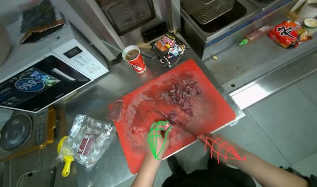 Slicing meat on cutting board: egocentric robotics sample