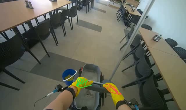 Pushing cleaning cart: egocentric robotics sample