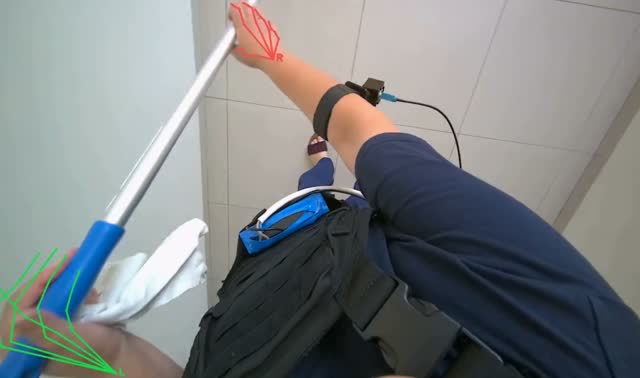 Mopping floor with flat mop: egocentric robotics sample