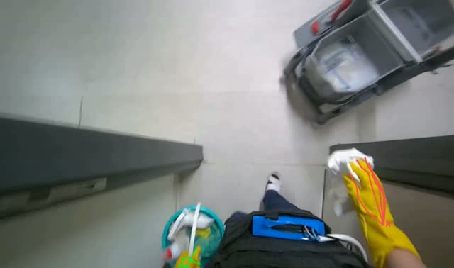 Cleaning bathroom sink and mirror: egocentric robotics sample