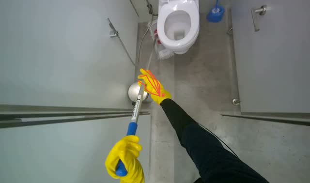 Mopping bathroom floor: egocentric robotics sample