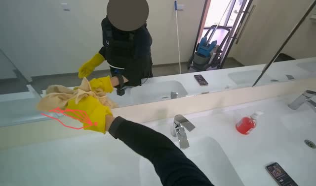Wiping sinks and mirrors: egocentric robotics sample