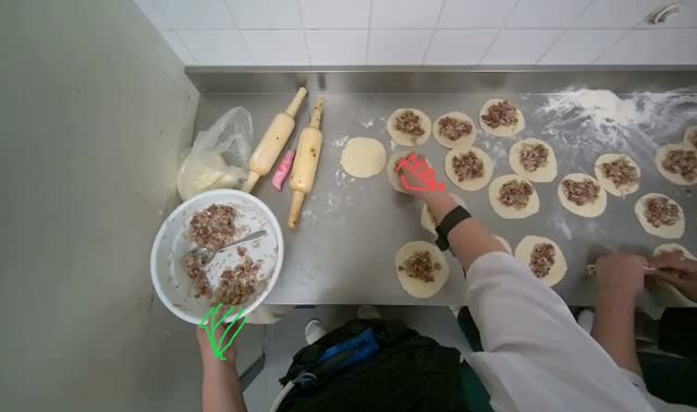 Placing filling onto dough circles: egocentric robotics sample