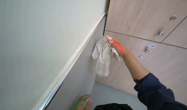 Wiping wall trim and adjusting mat: egocentric robotics sample