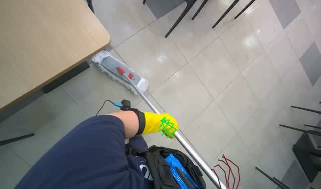 Mopping cafeteria floor: egocentric robotics sample