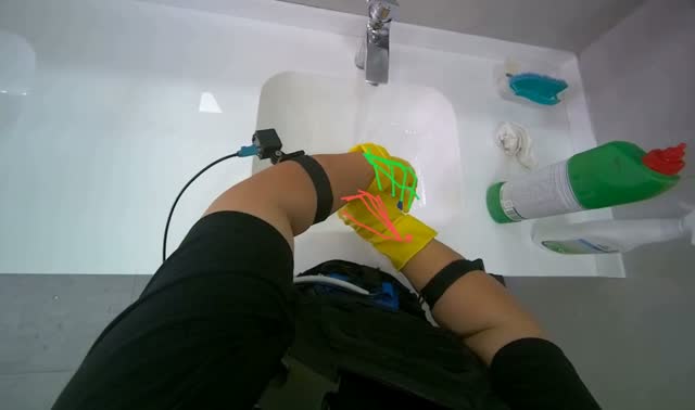 Preparing cleaning tools at sink: egocentric robotics sample