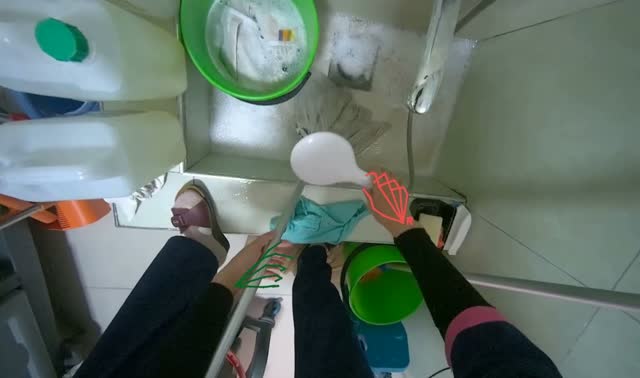 Cleaning floor around sink: egocentric robotics sample