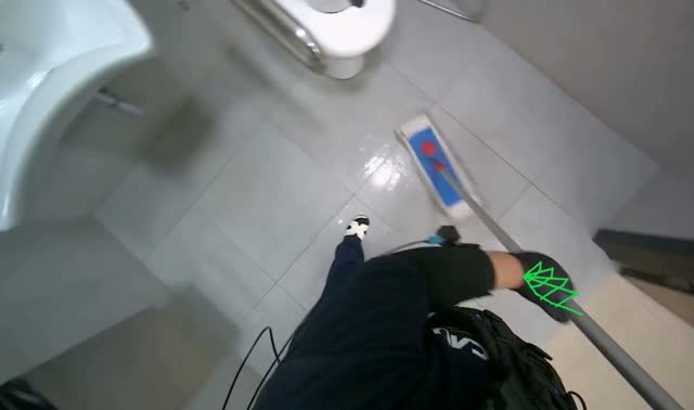 Mopping restroom floor: egocentric robotics sample