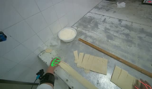 Folding dough strips: egocentric robotics sample