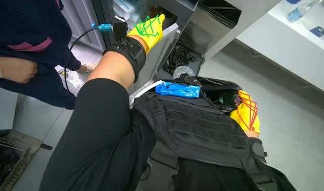 Organizing cleaning cart and preparing bin: egocentric robotics sample