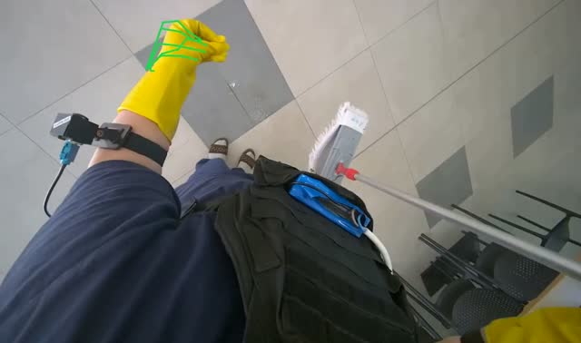 Mopping cafeteria floor: egocentric robotics sample