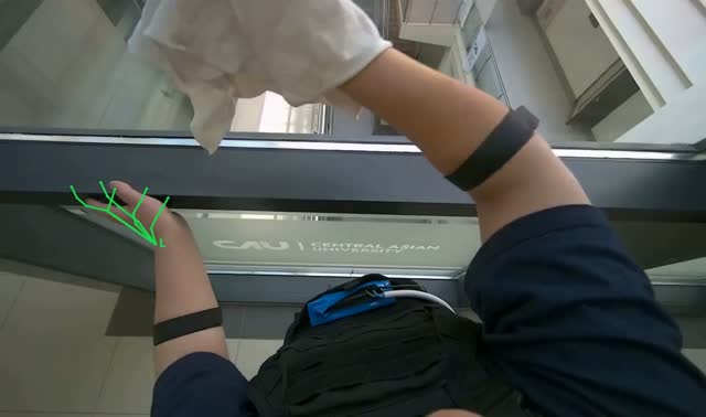 Wiping glass door and frame: egocentric robotics sample