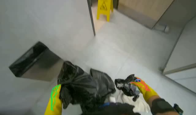 Collecting and bagging trash from floor: egocentric robotics sample