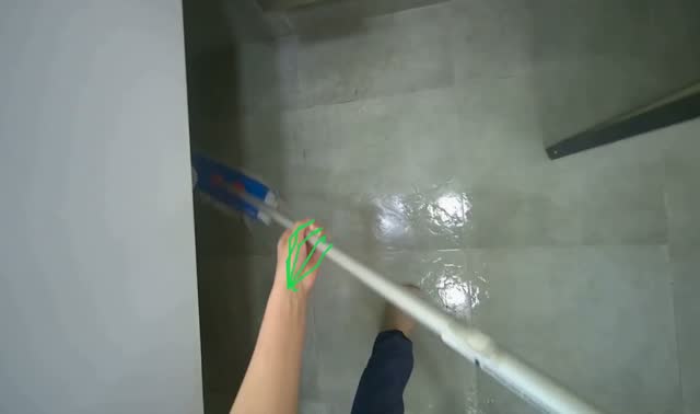 Mopping bathroom floor: egocentric robotics sample