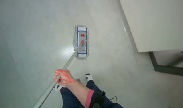 Mopping floor with flat mop: egocentric robotics sample