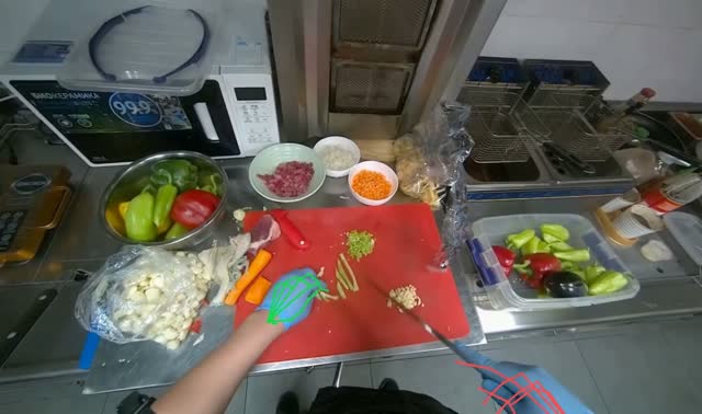 Slicing green vegetable: egocentric robotics sample