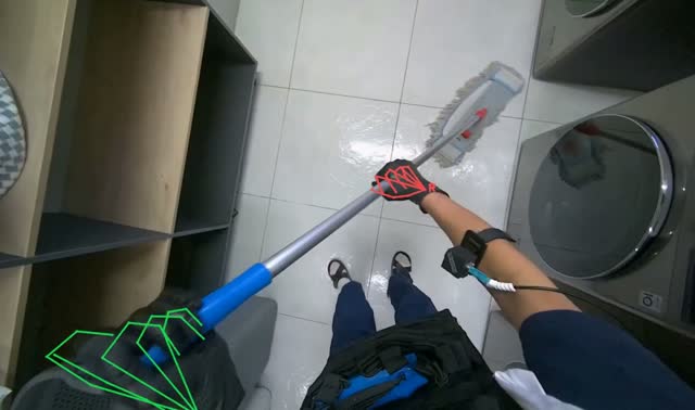 Mopping laundry room floor: egocentric robotics sample