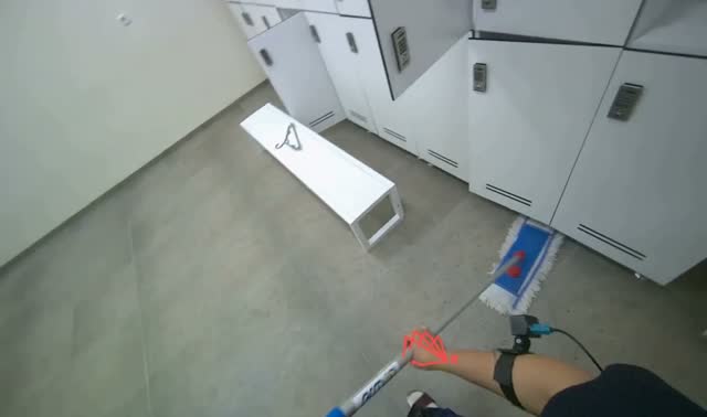 Mopping locker room floor: egocentric robotics sample