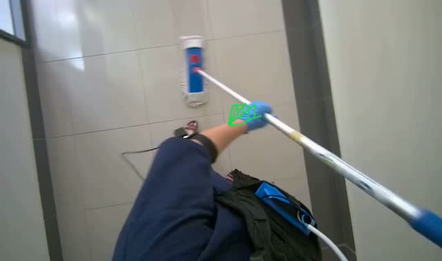 Mopping restroom floor: egocentric robotics sample