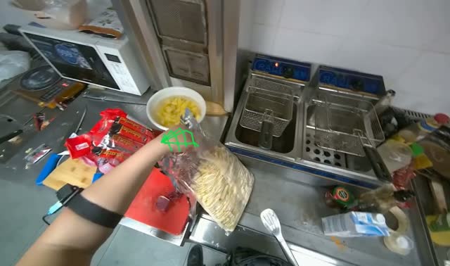 Adding fries to deep fryer: egocentric robotics sample