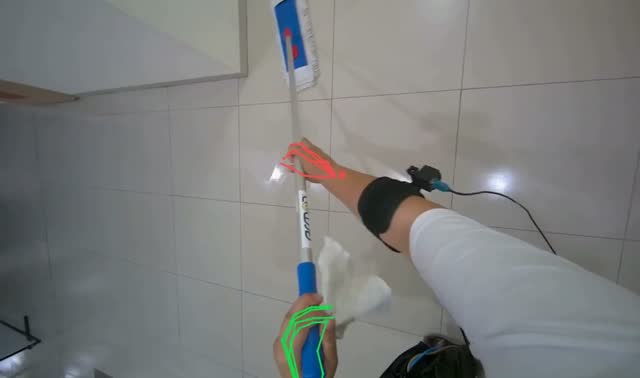 Mopping floor with flat mop: egocentric robotics sample