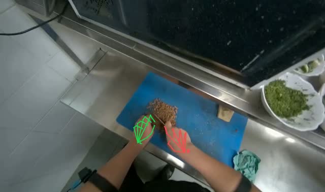 Chopping meat on cutting board: egocentric robotics sample