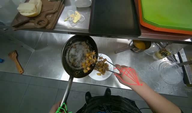 Transferring cooked food to plate: egocentric robotics sample