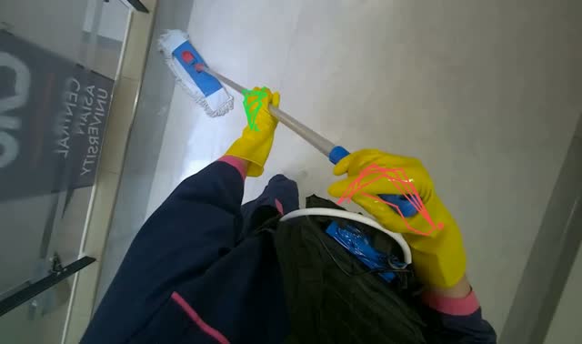 Mopping floor with flat mop: egocentric robotics sample