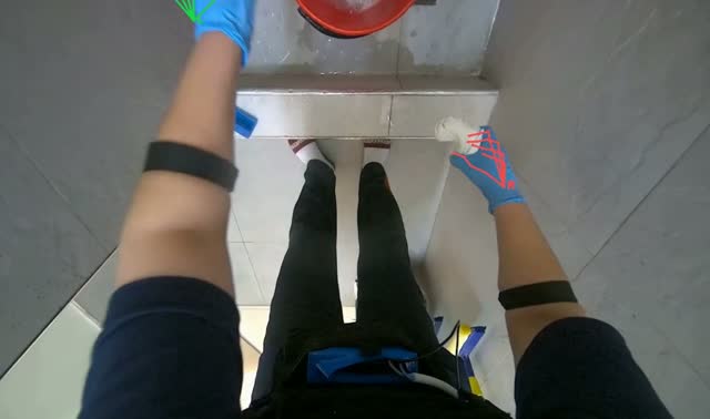 Preparing cleaning supplies and washing cloth: egocentric robotics sample