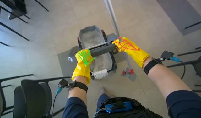 Wringing out mop head: egocentric robotics sample