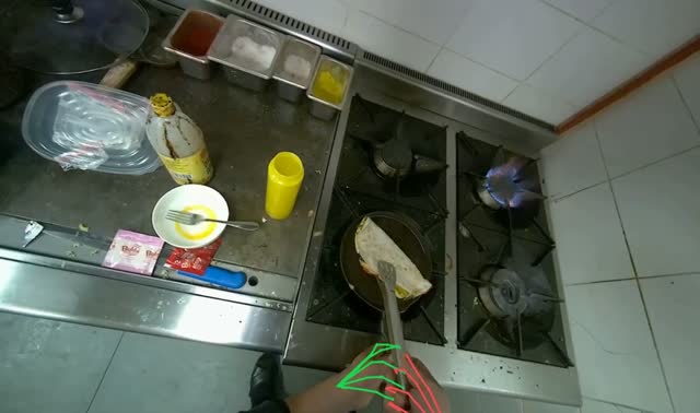 Cooking tortilla in pan: egocentric robotics sample