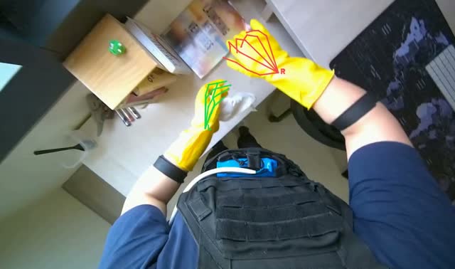 Wiping various surfaces in hallway and office: egocentric robotics sample
