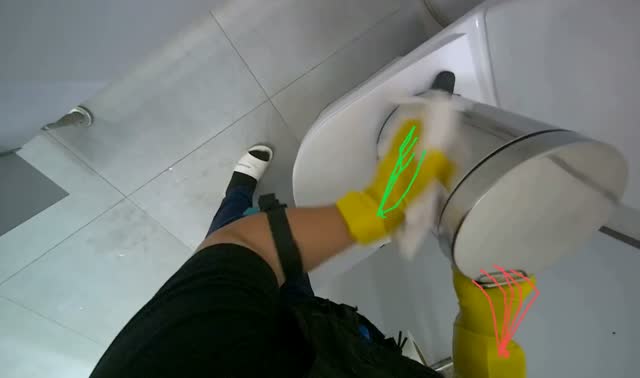 Cleaning public restroom facilities: egocentric robotics sample