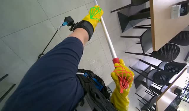 Mopping cafeteria floor: egocentric robotics sample