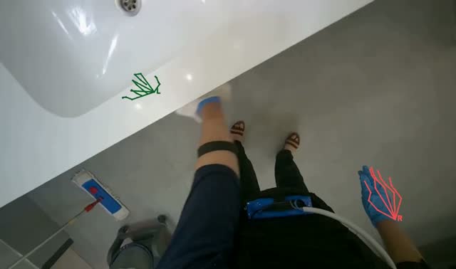 Wiping bathroom wall and dryer: egocentric robotics sample