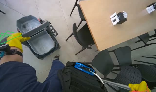 Clearing cafeteria floor: egocentric robotics sample