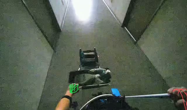 Pushing cleaning cart down hallway: egocentric robotics sample
