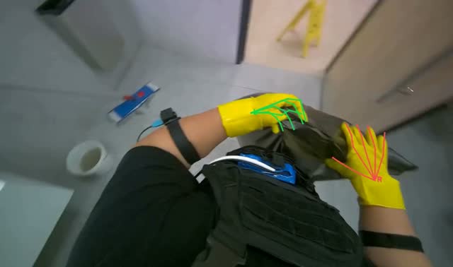 Emptying restroom trash bins: egocentric robotics sample