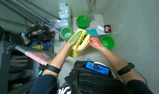 Preparing flat mop with cloth: egocentric robotics sample