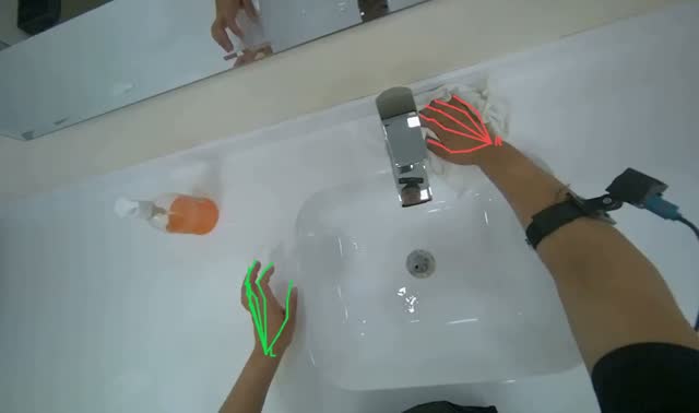 Cleaning restroom sinks and countertop: egocentric robotics sample