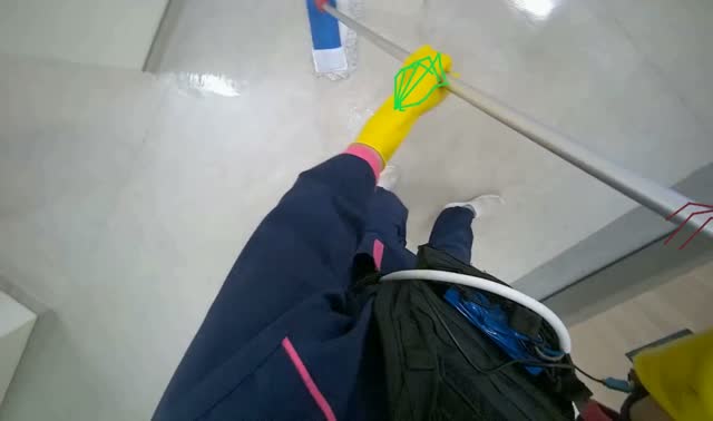 Mopping floor with flat mop: egocentric robotics sample