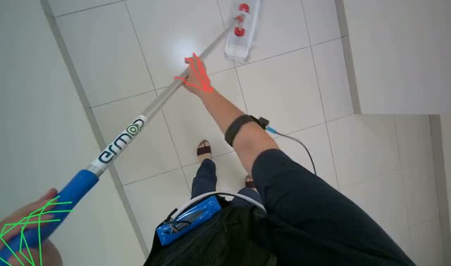 Mopping floor with flat mop: egocentric robotics sample