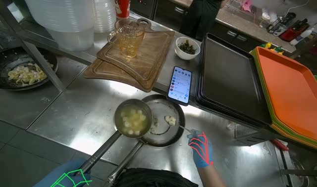 Transferring food items from pot to pan: egocentric robotics sample