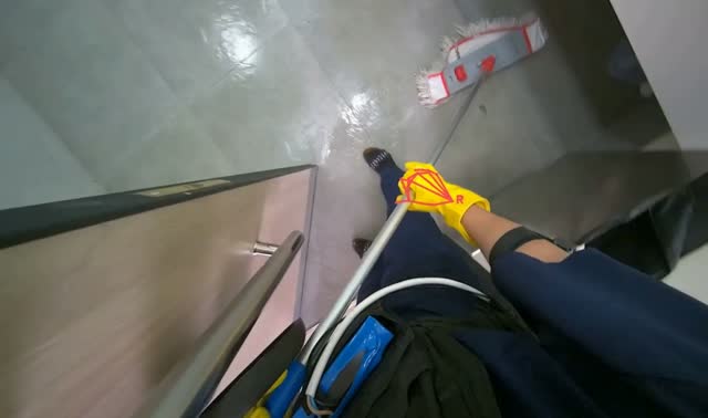 Mopping hallway floor: egocentric robotics sample